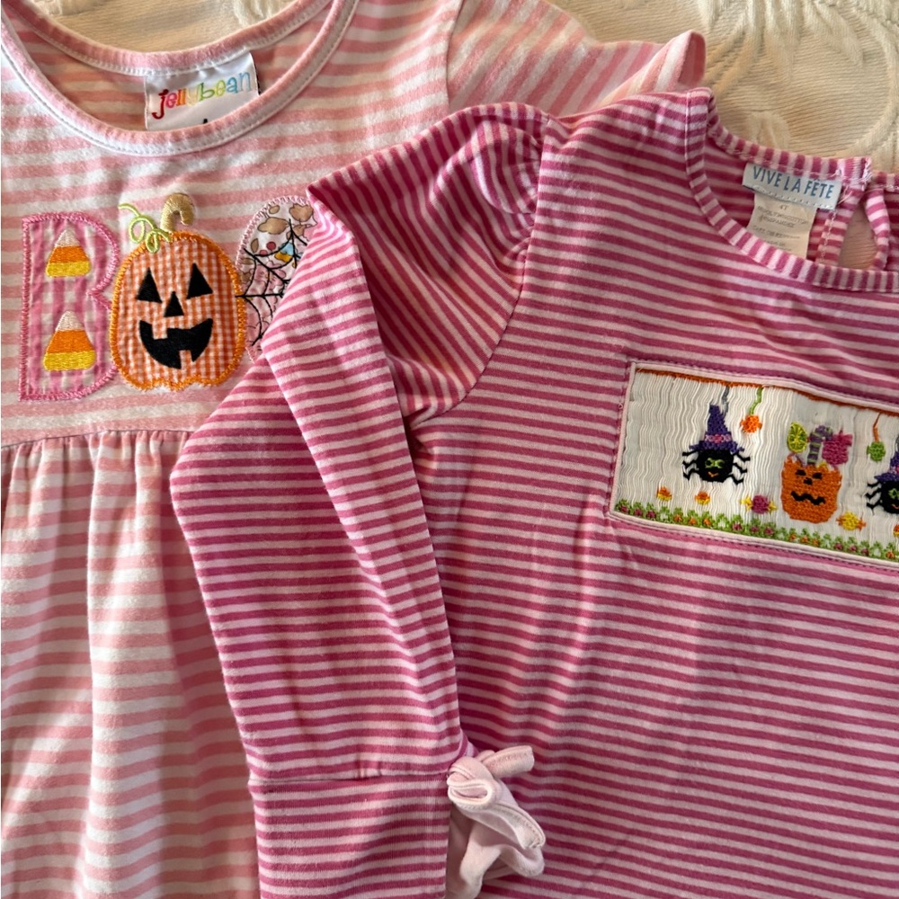 Pink Striped Girls Halloween Dress & Shirt Boutique Smocked Embroidered SIZE 4